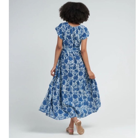 Mirth Caftans VIENNA MAXI DRESS in Blue Floral Sz XL Handcrafted in India Cotton - Picture 3 of 14